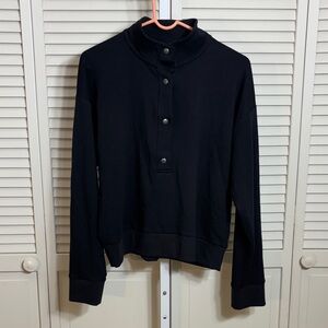 NWT Eileen Fisher Sample Black Snap-Front Mock Neck Zip-Up Fleeced Top Small